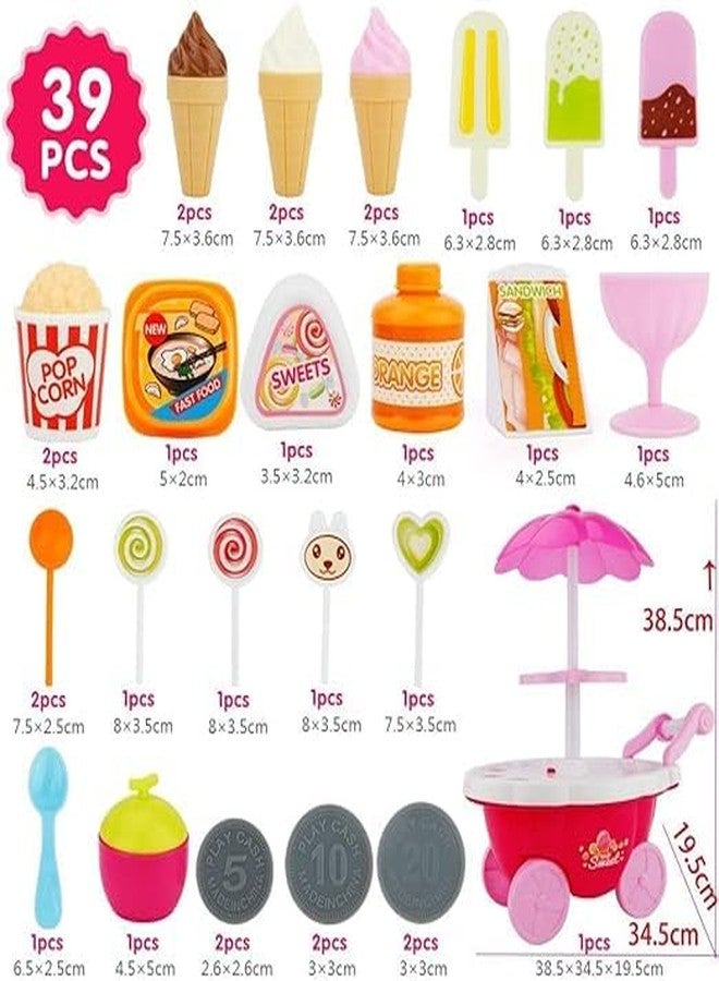 HELLYZ Ice Cream Toy Cart Play Set for Kids - 39-Piece Pretend Play Food Trolley with Music & Lights | Educational Role Play Sweet Shop Toy Gift for Girls & Boys Ages 3+ - Image 2